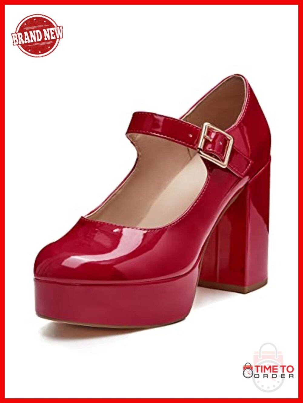 Patent T-Strap Chunky Platform Heels Round Toe Mary Jane Dress Shoes